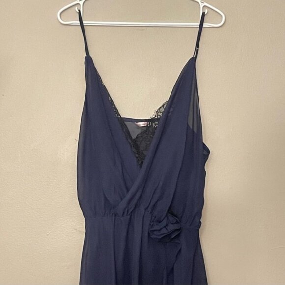 La Vie En Rose Sheer Navy with Black Lace Detail Sexy Nighty Lingerie - Picture 3 of 10